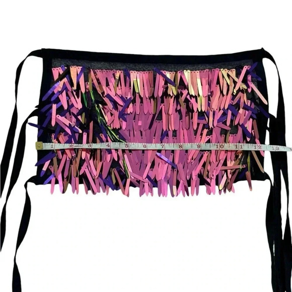 Purple Iridescent Sword Sequins Crop Top Dangling on Purple Mesh Fabric - Picture 6 of 7